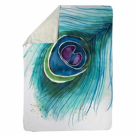 BEGIN HOME DECOR 60 x 80 in. Peacock Feather Closeup-Sherpa Fleece Blanket 5545-6080-AN358